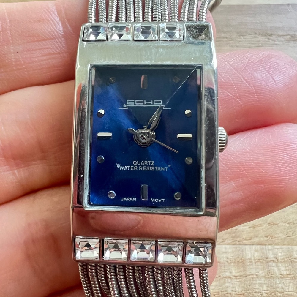 Echo ladies rectangular blue dial silver tone bra… - image 3